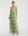 Mac Duggal Green Pleated Charmeuse Strapless Tiered Ruffle Gown #49981 Sage