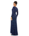 Embellished Long Sleeve Sequin Gown - Midnight