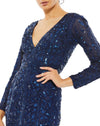 Embellished Long Sleeve Sequin Gown - Midnight