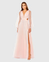 Tulle long sleeve, sheer cut out A line gown - Blush