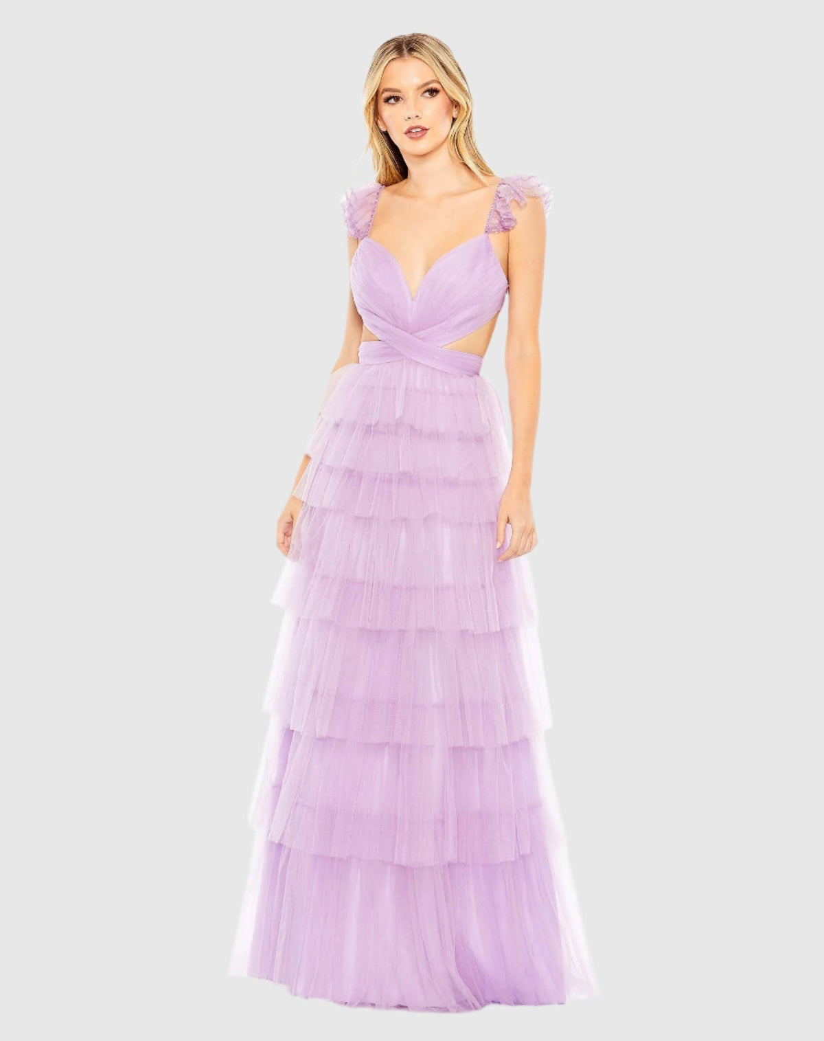 Mac Duggal, Ruffle Tiered Tulle Cut Out Gown - Lilac #50670