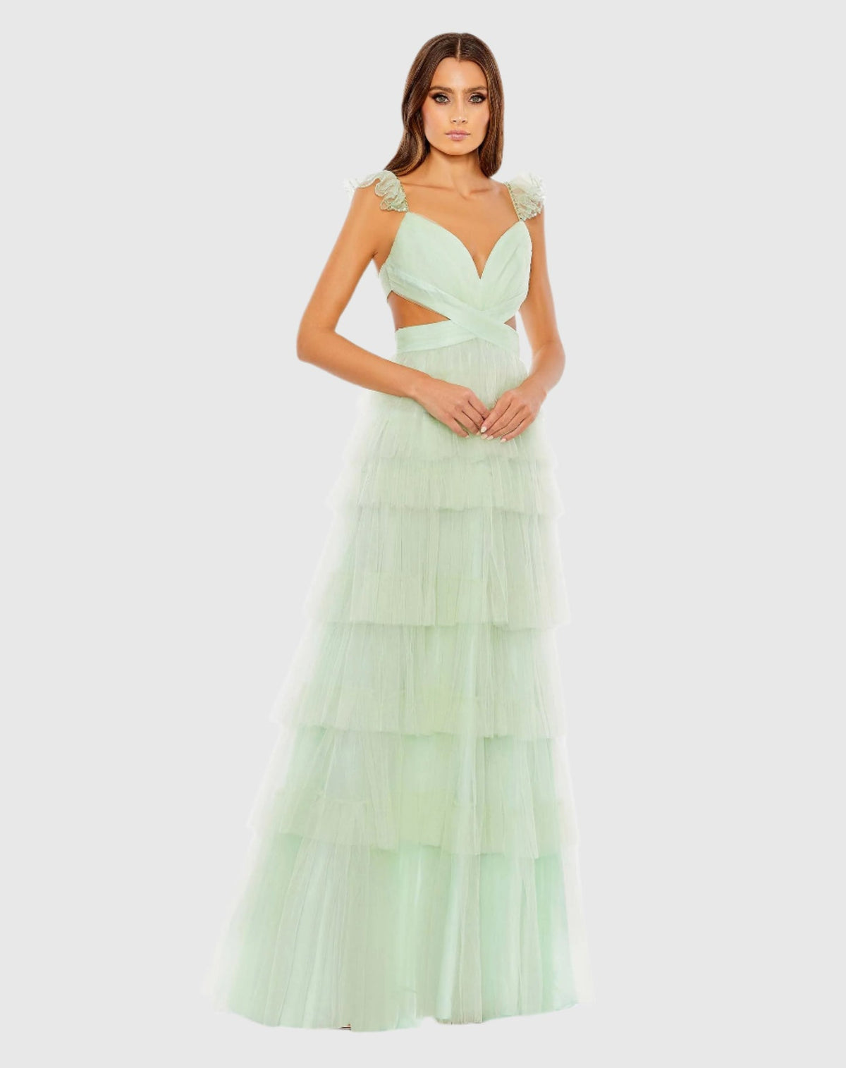 Mac Duggal, Ruffle Tiered Tulle Cut Out Gown - Mint #50670