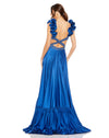 Beaded Ruffle Cut Out Gown - Royal Blue