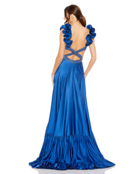 Beaded Ruffle Cut Out Gown - Royal Blue