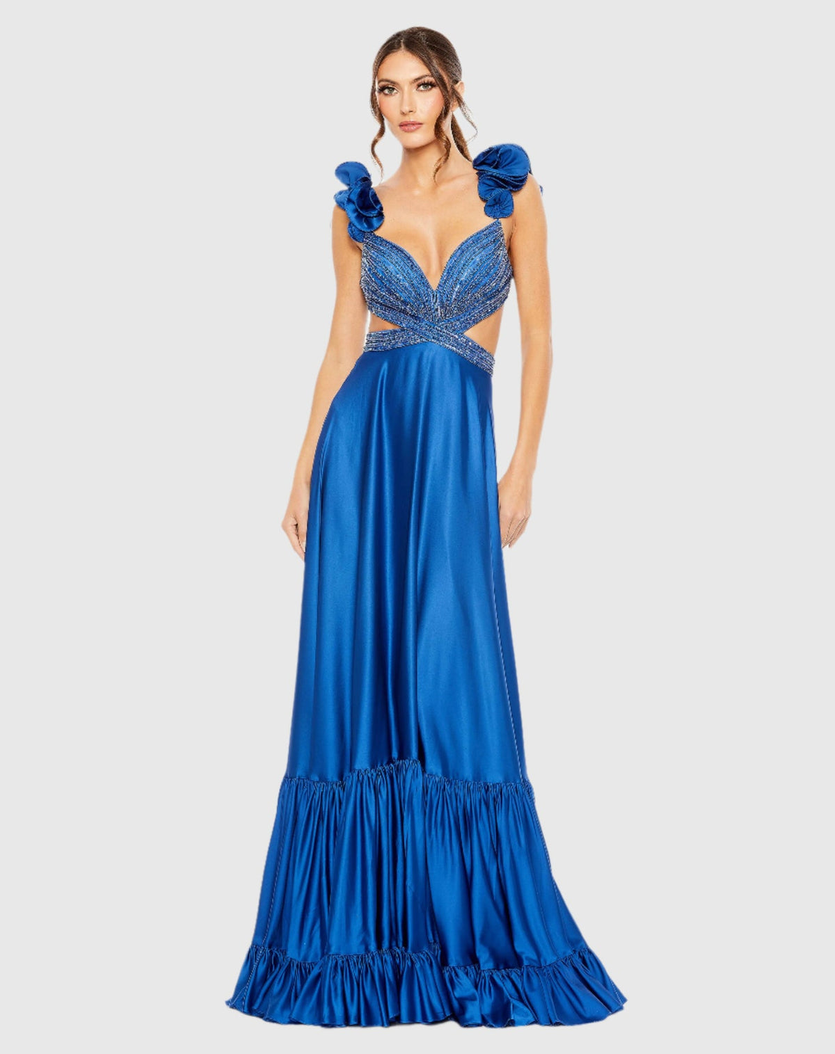 Mac Duggal, Beaded Ruffle Cut Out Gown - Royal Blue #50681 