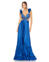 Beaded Ruffle Cut Out Gown - Royal Blue