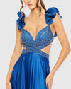 Beaded Ruffle Cut Out Gown - Royal Blue