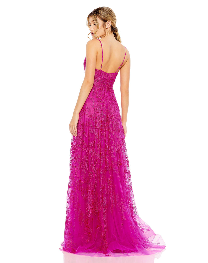 Floral Applique Cami Gown - Fuchsia