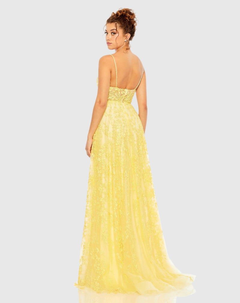 Floral Applique Cami Gown - Yellow