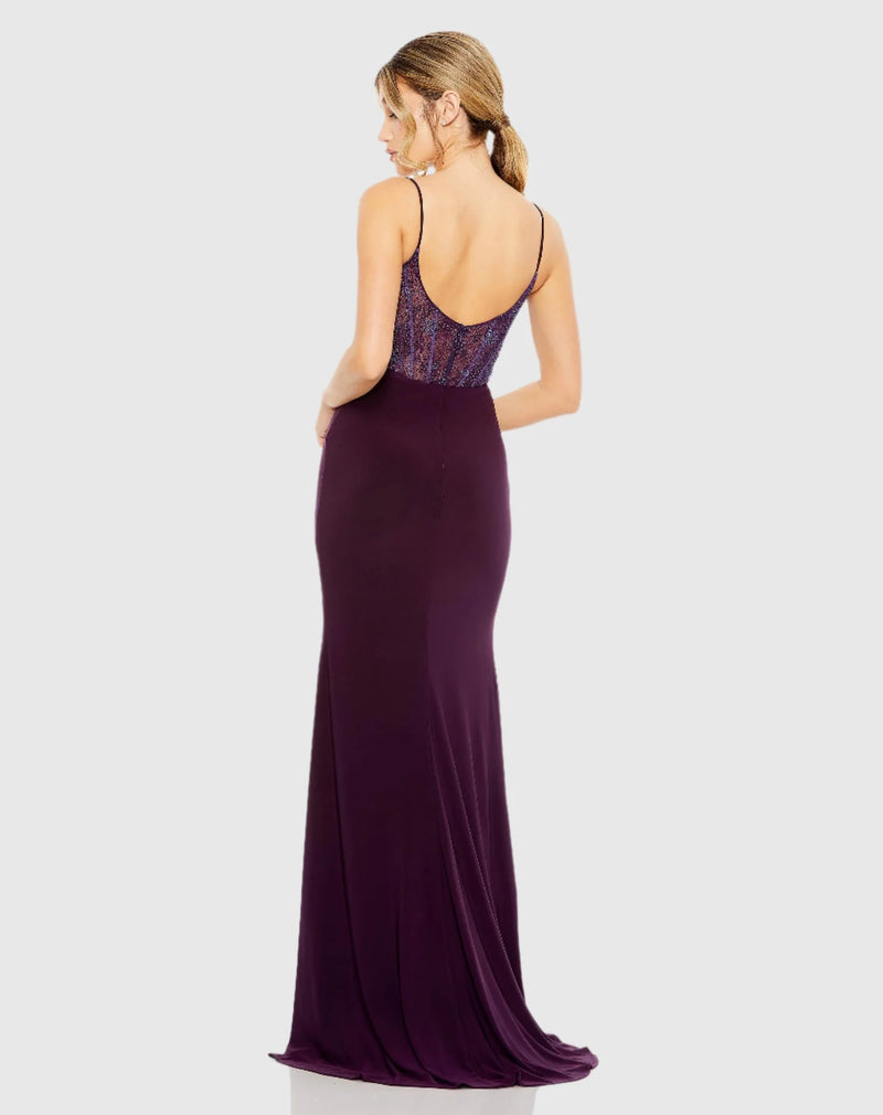 Sweetheart mesh corset embellished gown - Purple