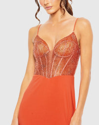 Sweetheart mesh corset embellished gown - Orange