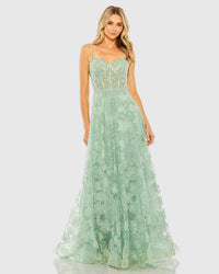 Mac Duggal #50735 Green Sweetheart Floral A Line Gown Mint