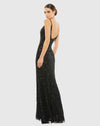 Black Embellished Leaf Evening Gown - Black