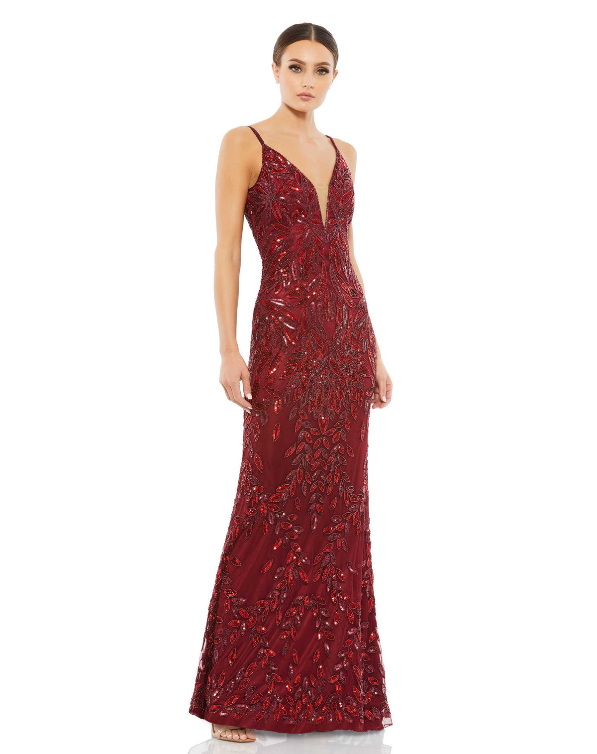 Mac Duggal #5107 Embellished Lead Evening Gown - Burgundy