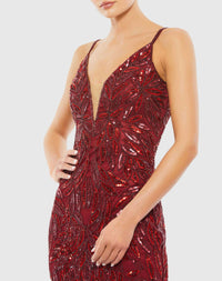 Embellished Leaf Evening Gown - Burgundy