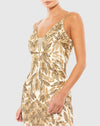 Embellished Leaf Evening Gown - Nude Gold