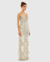 Embellished Leaf Evening Gown - Silver Nude