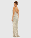 Embellished Leaf Evening Gown - Silver Nude