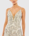 Embellished Leaf Evening Gown - Silver Nude