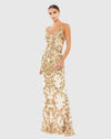 Embellished Leaf Evening Gown - Nude Gold