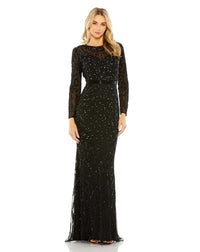 Mac Duggal Style #5124 Beaded long sleeve modest evening gown - black