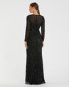 Beaded long sleeve evening gown - Black