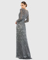 Beaded long sleeve evening gown - Silver