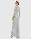 Beaded long sleeve evening gown - Silver