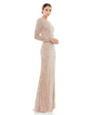 Mac Duggal Style #5124 Beaded long sleeve modest evening gown - Mocha side view