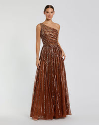 Embellished One Shoulder A-Line Gown - Copper