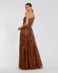 Embellished One Shoulder A-Line Gown - Copper