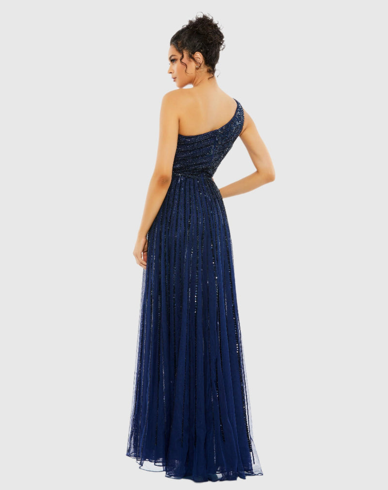 Embellished One Shoulder A-Line Gown - Midnight