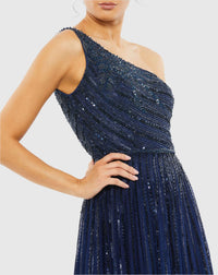 Embellished One Shoulder A-Line Gown - Midnight