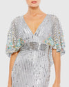 Sequin V Neck Floral Cape Gown - Chocolate