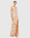 Mac Duggal Light Pink Sequined Faux Wrap Split Long Sleeve Gown #5222 Rose Gold