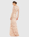 Light Pink Sequined Faux Wrap Split Long Sleeve Gown - Rose Gold