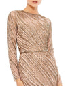 Long sleeve beaded column modest gown - Silver