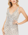 Sequin A Line Gown - Nude Silver