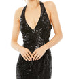 Mac Duggal, Sleeveless plunge V neck cut out evening dress - Black, Style #5390 close up