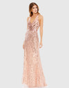 Mac Duggal, Sleeveless plunge V neck cut out evening dress - Rose Gold #5390