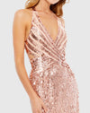 Sleeveless plunge V neck cut out evening dress - Rose Gold