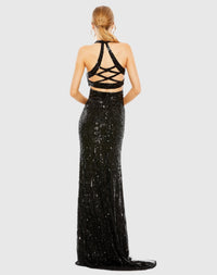 Sleeveless plunge V neck cut out evening dress - Black