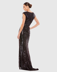 Cap Sleeve Evening Gown - Brown