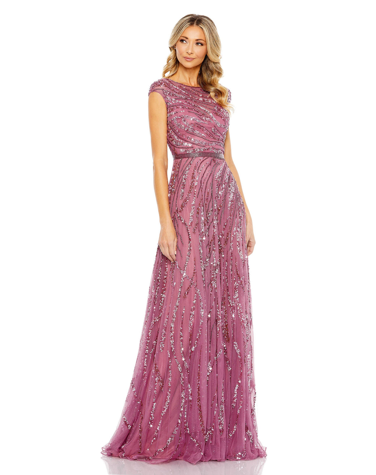 Mac Duggal ##5445 Cap Sleeve Embellished Evening Gown - Plum