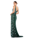 Beaded sequin floral evening sleeveless gown - Silver