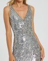 Beaded sequin floral evening sleeveless gown - Silver