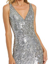 Beaded sequin floral evening sleeveless gown - Silver