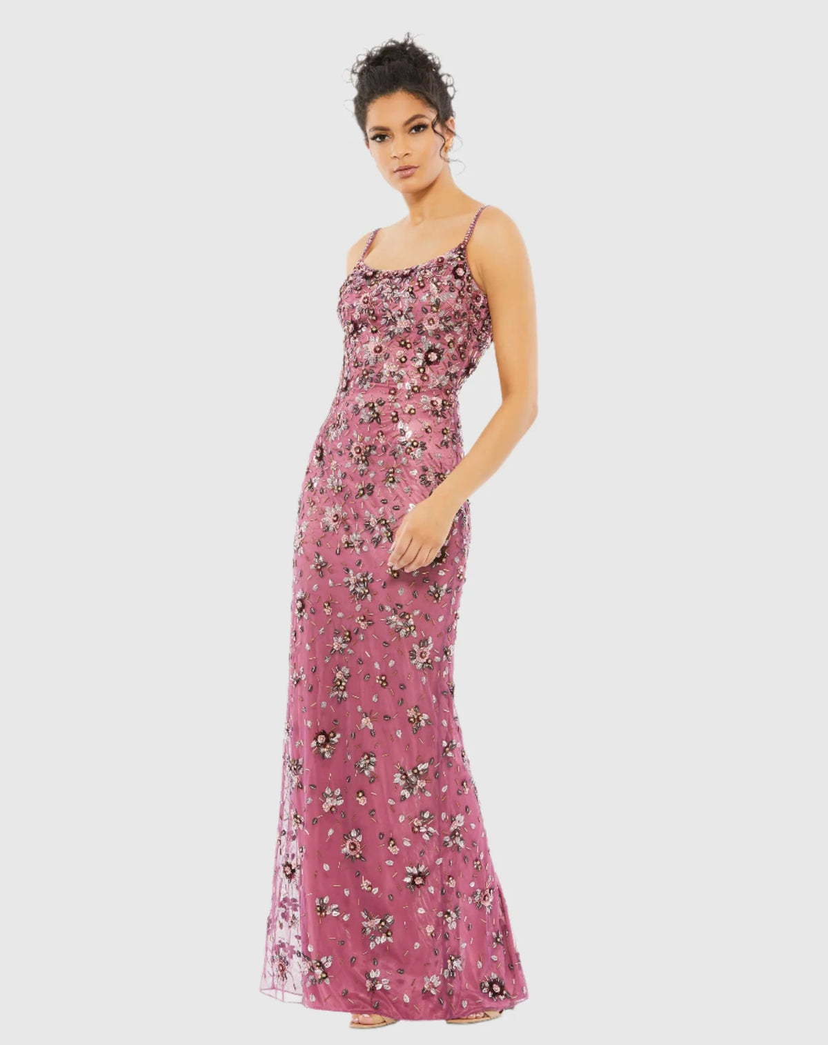 Mac Duggal, Floral embellished scoop neck evening gown, Raspberry #5477