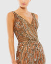 Beaded Sleeveless V Neck Gown - Mocha