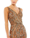 MAC DUGGAL, BEADED SLEEVELESS V NECK GOWN, MOCHA, Style #5478 CLOSE UP 